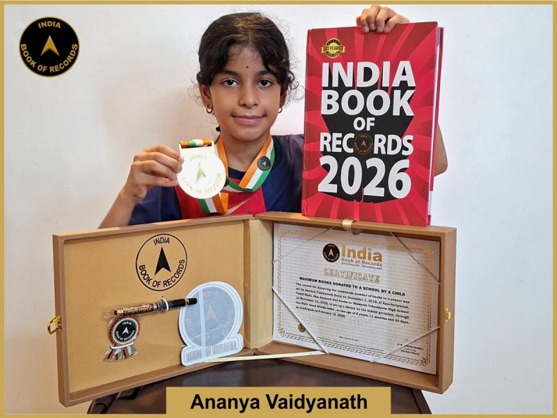 Pic of Ananya Vaidyanath, Maximum books donated to a school by a child.