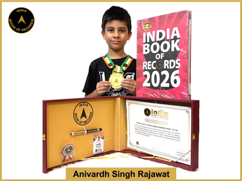 Pic of Anivardh Singh Rajawat, Fastest child to write Roman numbers from 1 to 100.