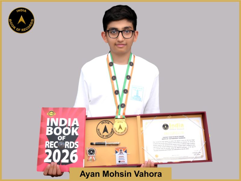 Image of Ayan Mohsin Vahora, Fastest teen to solve square roots of 100 four-digit numbers.