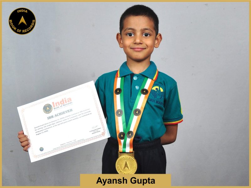 Image of Ayansh Gupta with IBR Achiever Certificate.