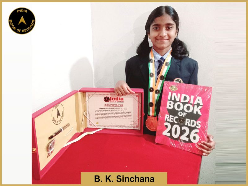 Pic of B K. Sinchana, Maximum yoga poses performed by a child.