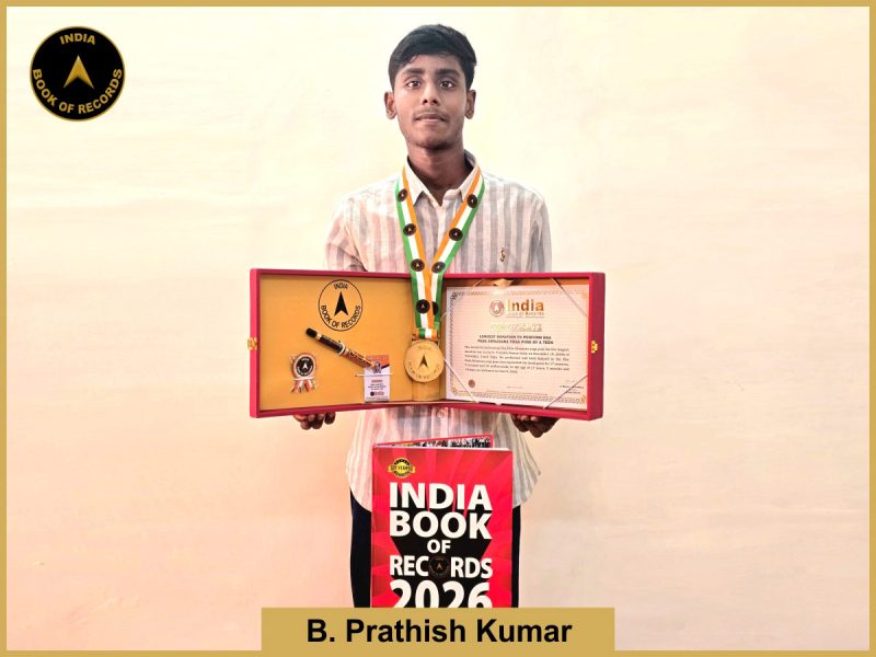 Image of B Prathish Kumar, Longest duration to perform Eka Pada Sirsasana yoga pose by a teen.