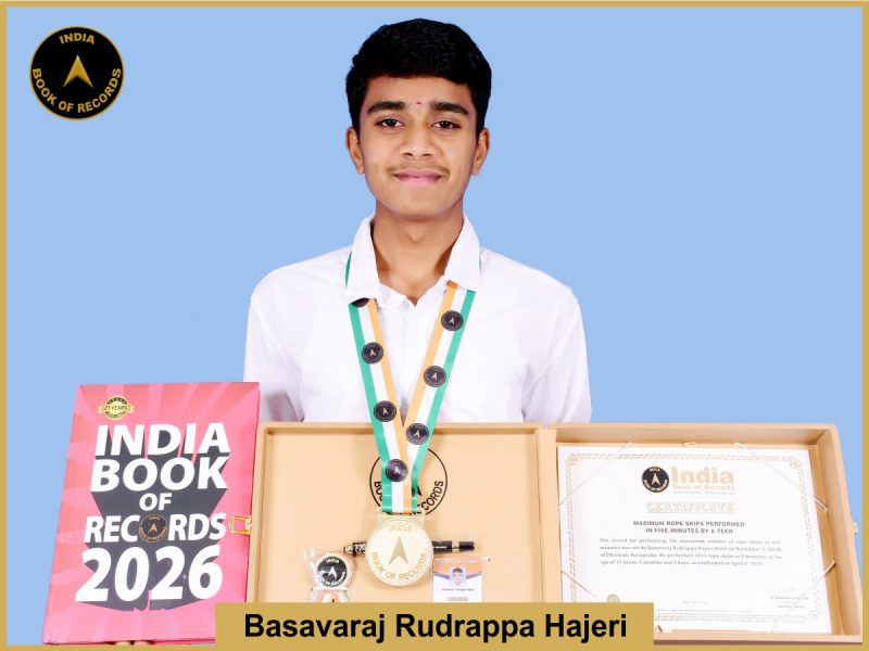 Image of Basavaraj-Rudrappa-Hajeri, Maximum rope skips performed in five minutes by a teen.