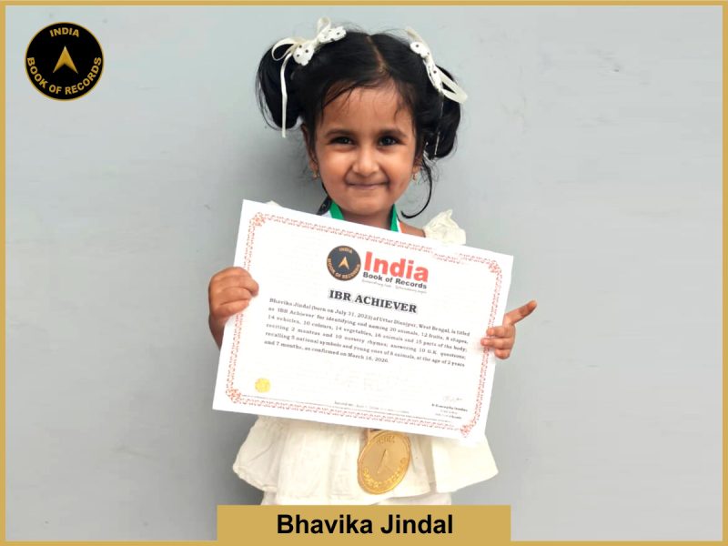 Image of Bhavika Jindal with IBR Achiever Certificate.