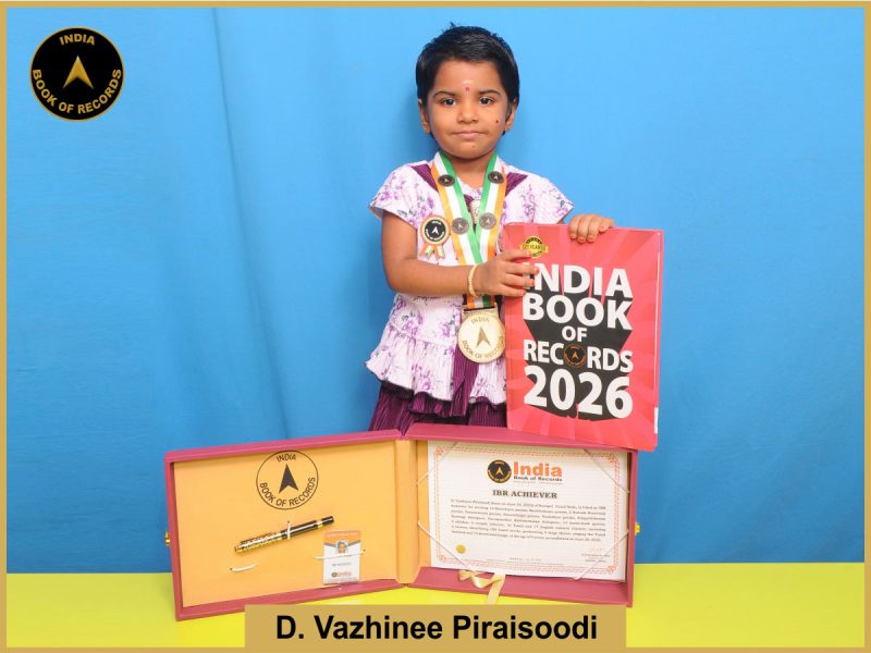 Image of D. Vazhinee Piraisoodi with IBR Achiever Certificate.