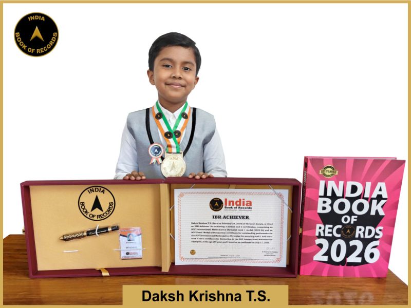 Image of Daksh Krishna T.S. with IBR Achiever Certificate.