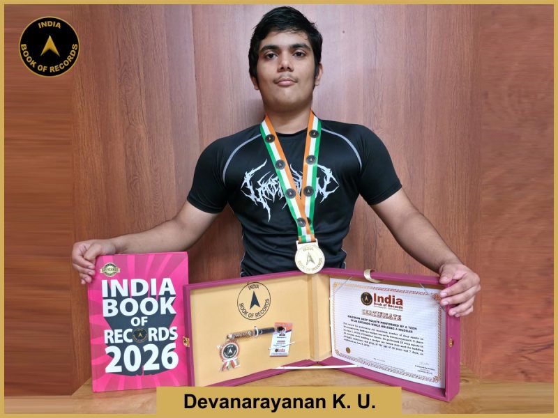 Image of Devanarayanan K. U, Maximum deep squats performed by a teen in 30 seconds while holding a mudgar.
