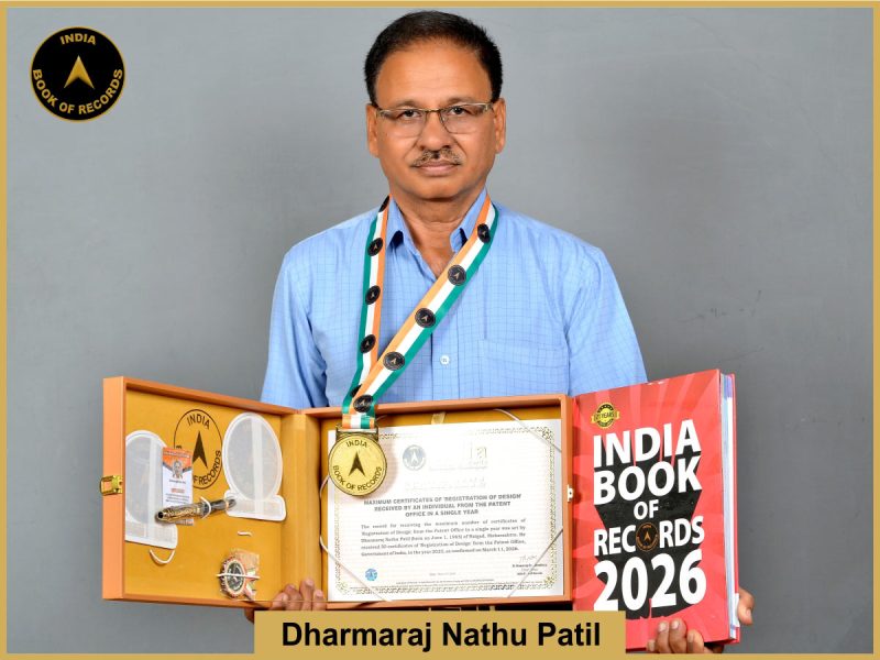 Image of Dharmaraj Nathu Patil, Maximum certificates of ‘Registration of Design’ received by an individual from the Patent Office in a single year.