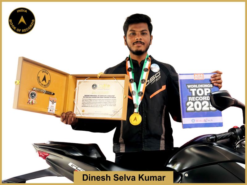 Fastest individual to complete a non-stop motorcycle expedition from Chennai to Delhi