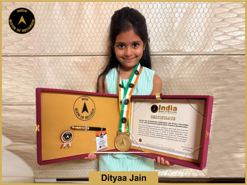 Image of Dityaa Jain, Fastest kid to memorise flashcards and recall the names of all Jain Tirthankaras with their symbols blindfolded.