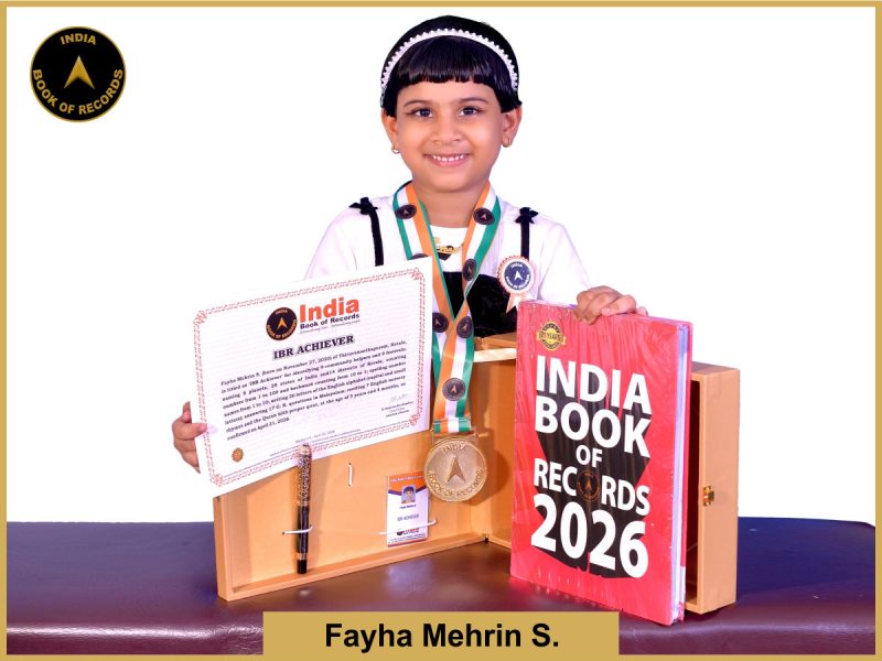 Image of Fayha Mehrin S. with IBR Achiever Certificate.