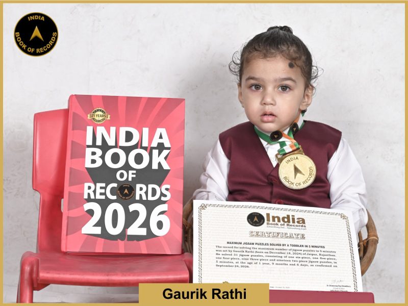 Image of Gaurik Rathi, Maximum jigsaw puzzles solved by a toddler in 5 minutes.