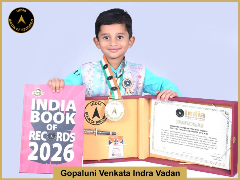 Pic of Gopaluni venkata Indra Vadan, Maximum three-letter CVC words written on A4-size sheets by a kid.