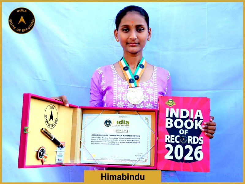 Image of Himabindu, Maximum needles threaded by a blindfolded teen.