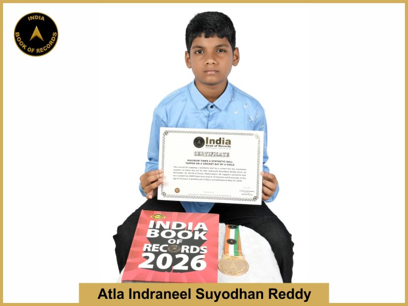 Image of Indraneel Suyodhan Reddy, Maximum times a synthetic ball tapped on a cricket bat by a child.