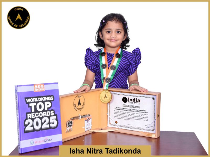 The record for being the fastest to answer 100 questions from the Ramayana blindfolded in Telugu language was set by Isha Nitra Tadikonda