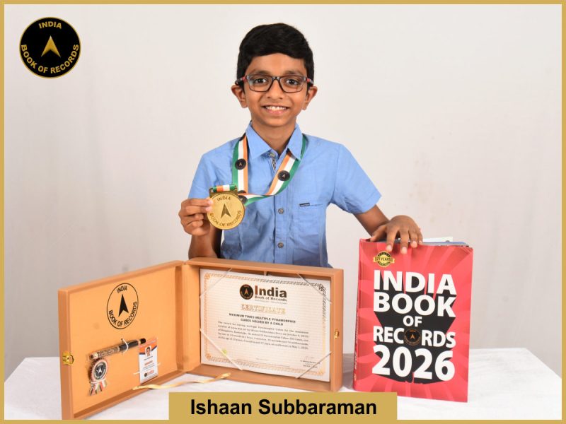 Image of Ishaan Subbaraman, Maximum times multiple Pyramorphix Cubes solved by a child.