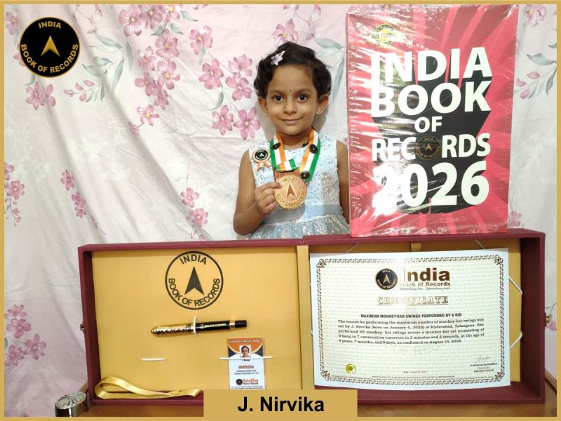 Pic of J Nirvika, Maximum monkey-bar swings performed by a kid.