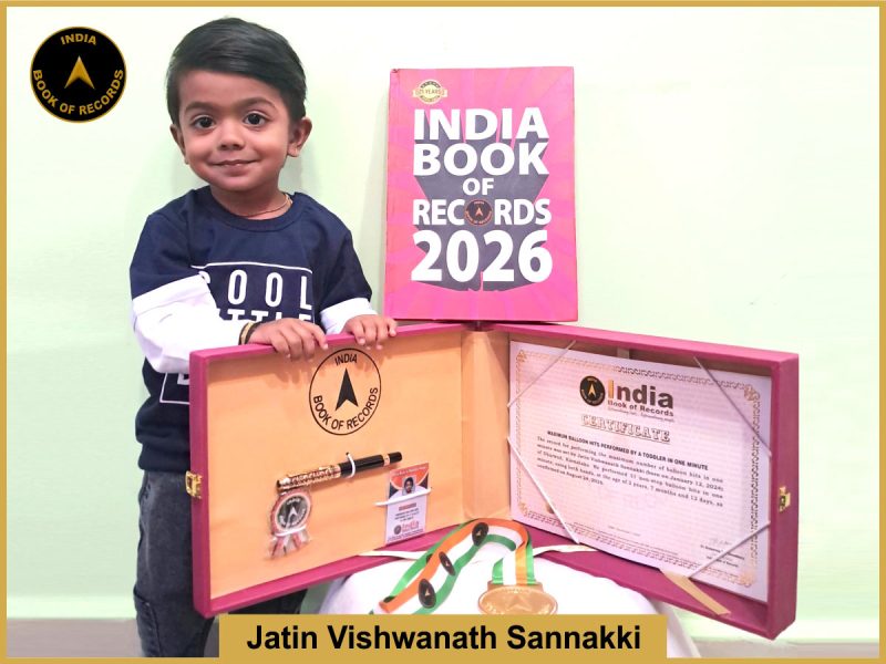 Image of Jatin Vishwanath Sannaki, Maximum balloon hits performed by a toddler in one minute.