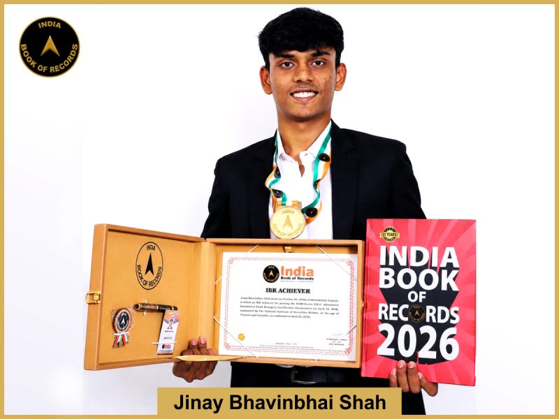 Image of Jinay Bhavinbhai Shah with IBR Achiever Certificate.