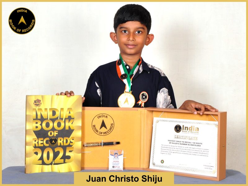 Fastest child to recall 100 digits of Euler’s number blindfolded