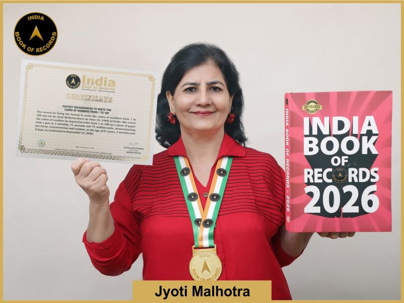 Pic of Jyoti Malhotra, Fastest sexagenarian to write the cubes of numbers from 1 to 100.