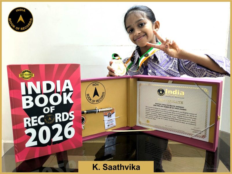 Image of K Saathvika, Fastest child to recite Sanskrit and English names of 50 yoga asanas.