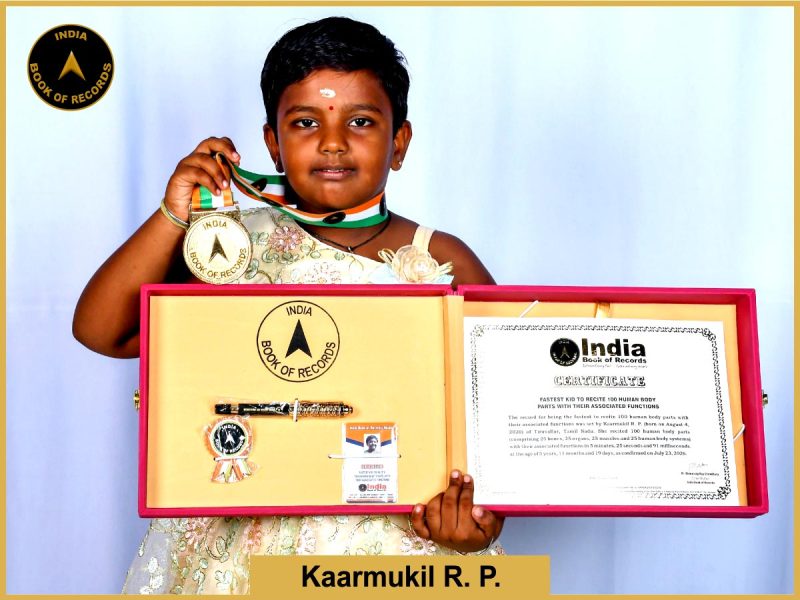 Pic of Kaarmukil R.P, Fastest kid to recite 100 human body parts with their associated functions.