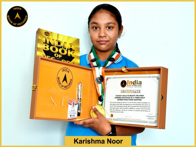 Fastest child to recite the first hundred multiples of a three-digit number while rope skipping