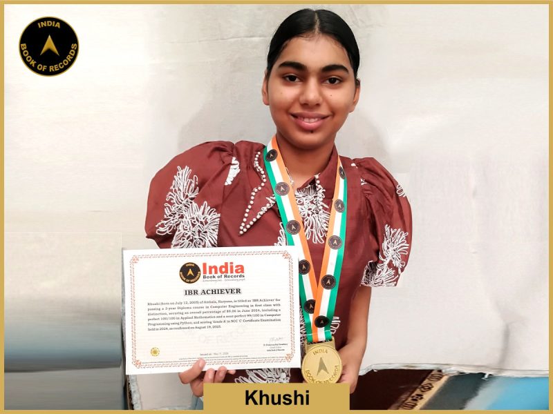 Pic of Khushi with IBR Achiever Certificate.