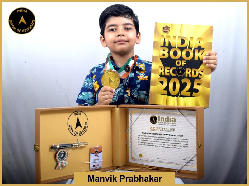 Pic of Manvik Prabhakar, Maximum creatures identified by a kid.
