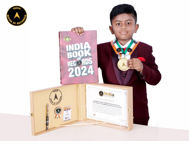 Maximum multiplication tables recited by a child while simultaneously writing GK answers
