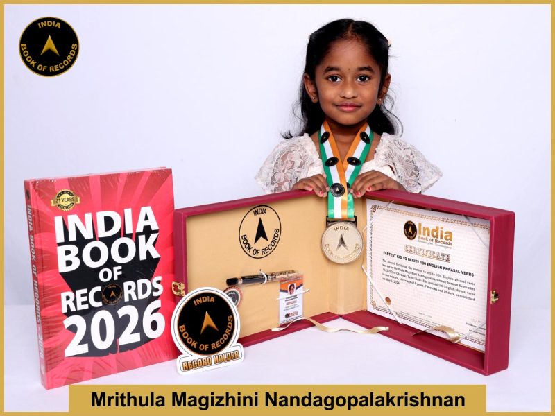Image of Mrithula Magizhini Nandagopalakrishnan, Fastest kid to recite 100 English phrasal verbs.