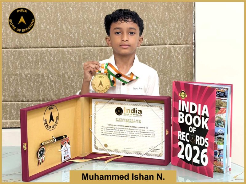 Pic of Muhammad Ishan N, Fastest child to write Roman numerals from 1 to 100.