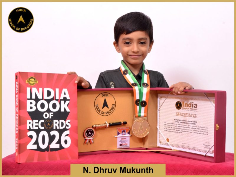 Pic of N Dhruv Mukunth, Fastest kid to solve a jigsaw puzzle of two hundred and fifty pieces.