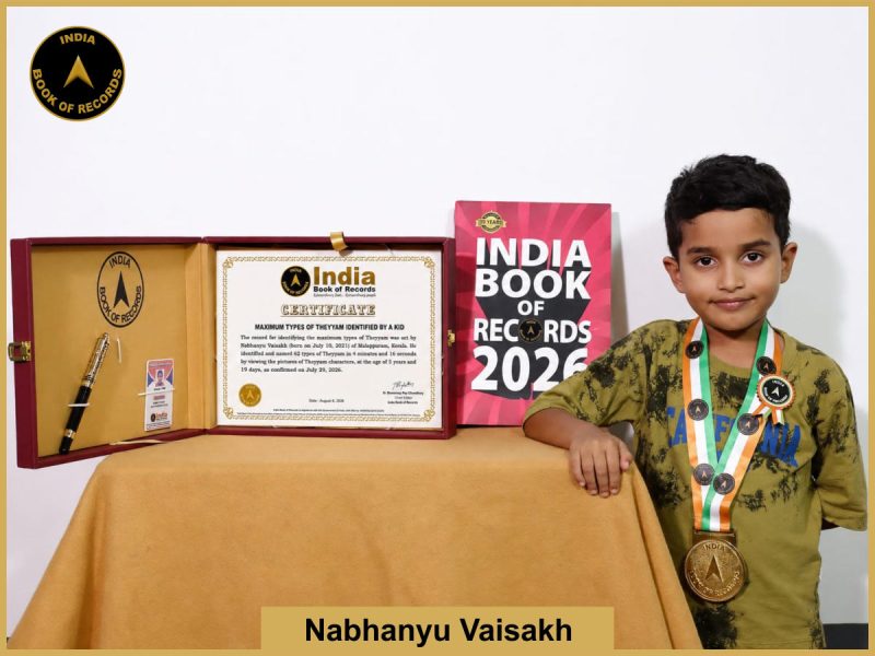 Pic of Nabhanyu Vaishakh, Maximum types of Theyyam identified by a kid.