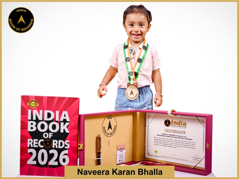 Pic of Naveera Karan Bhalla, Fastest toddler to recall all associated words of the English alphabet.