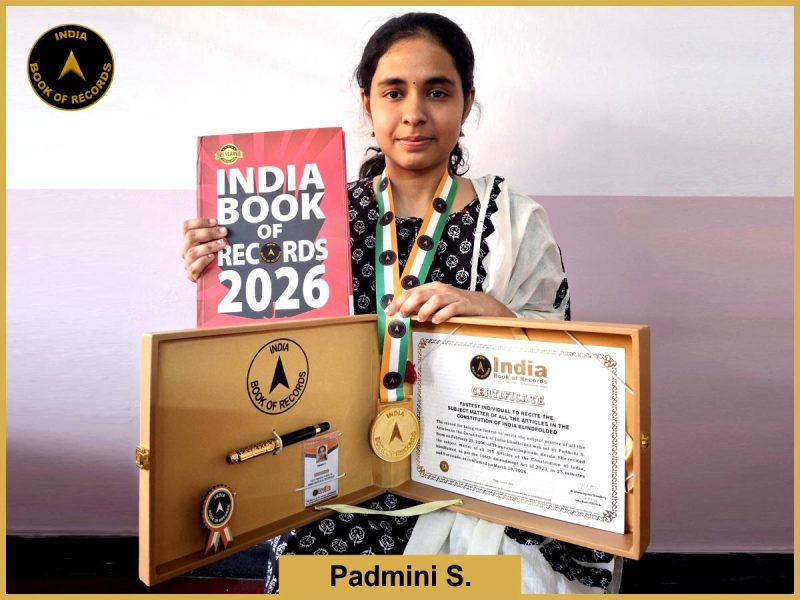 Image of Padmini S, Fastest individual to recite the subject matter of all the Articles in the Constitution of India blindfolded