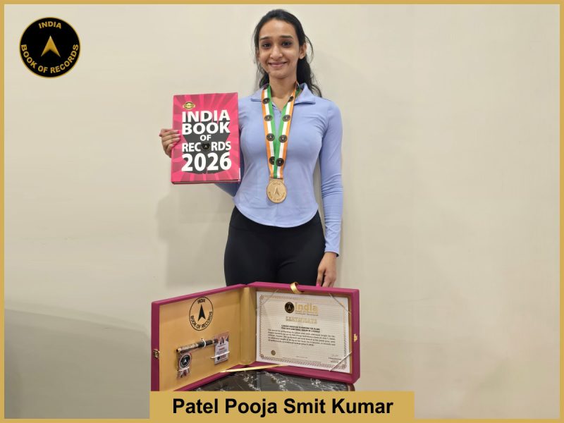 Pic of patel Pooja Smit Kumar, Longest duration to perform the plank pose with additional weight by a female.