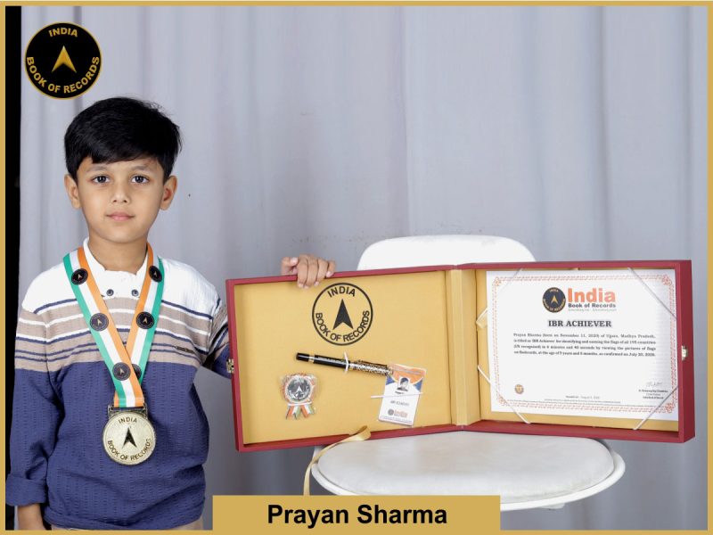 Image of Prayan Sharma with IBR Achiever Certificate.