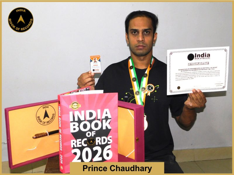 Image of prince Chaudhary, Maximum push-ups performed with an additional 5 kg weight on the back in 30 seconds by an individual.