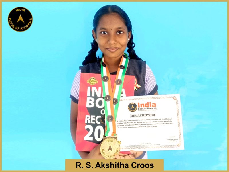 Pic of R. S. Akshitha Croos with IBR Achiever certificate.