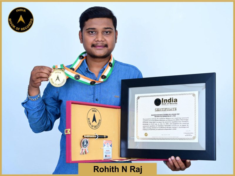 Pic of Rohith N Raj, Maximum distance covered on a round-trip motorcycle expedition by a trio.