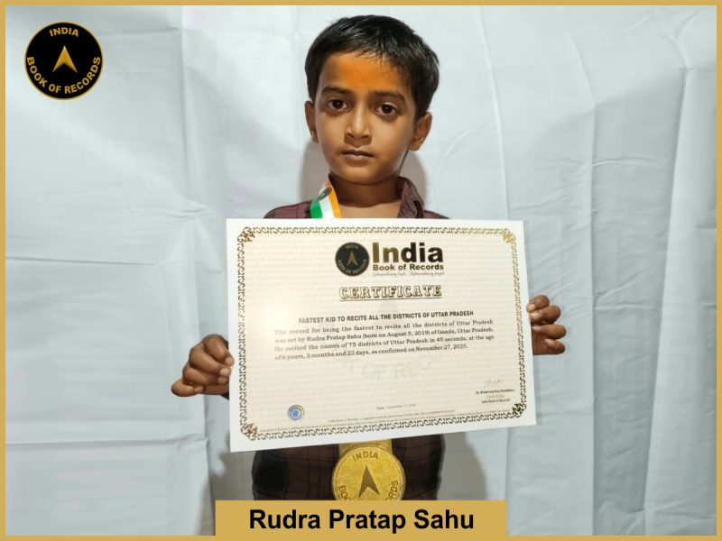 Pic of Rudra pratap Sahu, Fastest kid to recite all the districts of Uttar Pradesh.