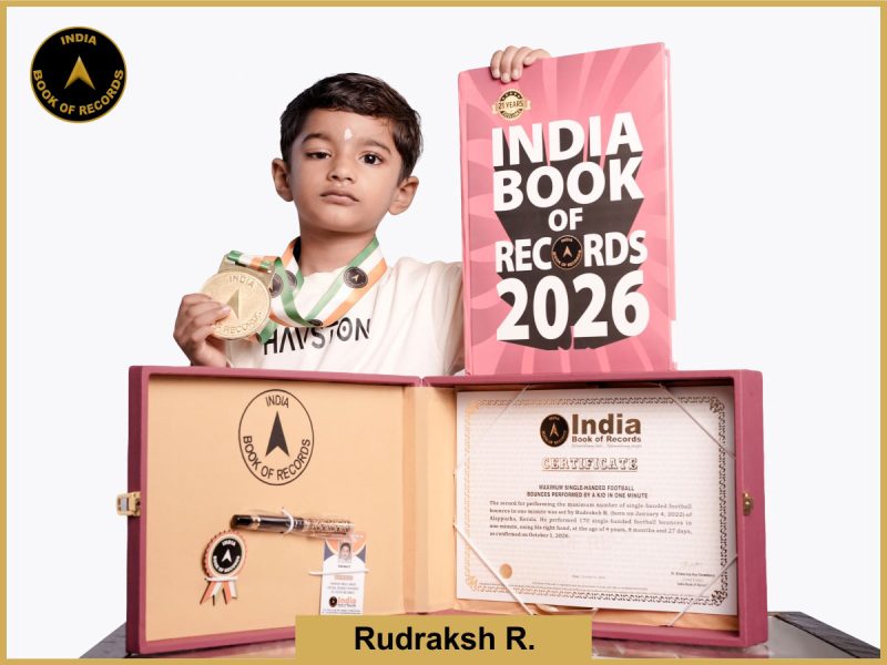 Image of Rudraksh R, Maximum single-handed football bounces performed by a kid in one minute.