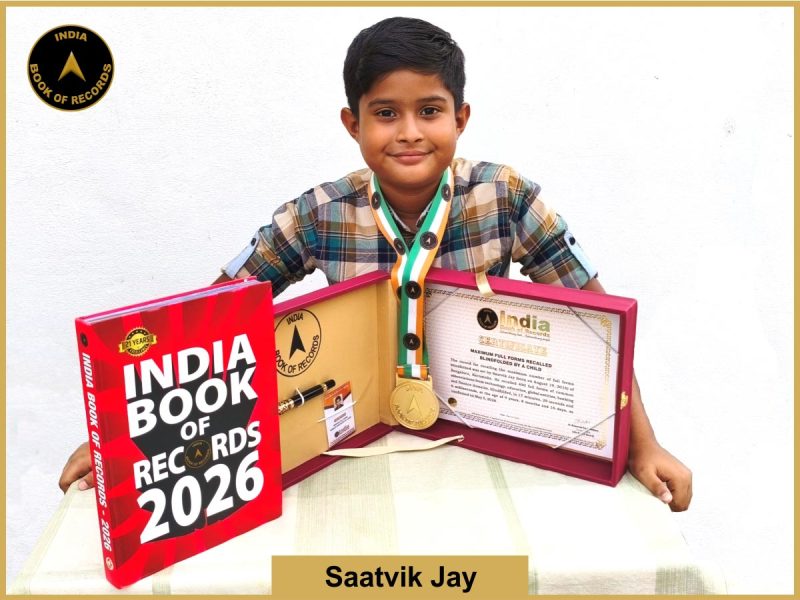 Image of Saatvik Jay, Maximum full forms recalled blindfolded by a child.