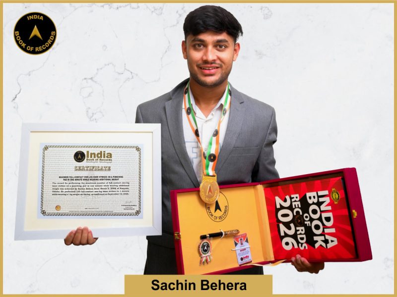 Sachin Behera, Maximum full-contact one-leg knee strikes on a punching pad in one minute while wearing additional weight.