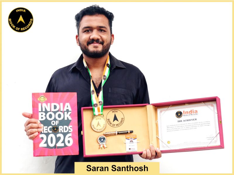 Image of Saran Santhosh with IBR Achiever Certificate.