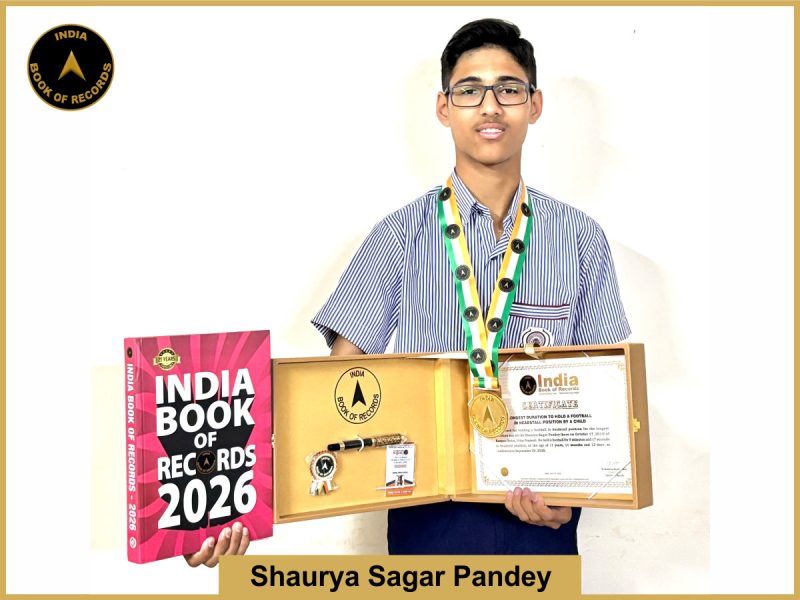 Image of Shaurya Sagar Pandey, Longest duration to hold a football in headstall position by a child