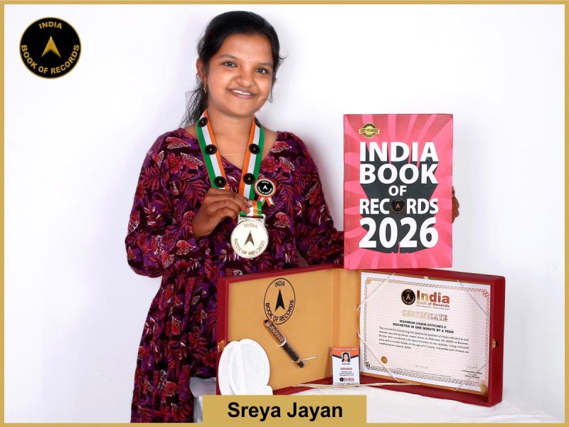 Image of Sreya Jayan, Maximum chain stitches crocheted in one minute by a teen.
